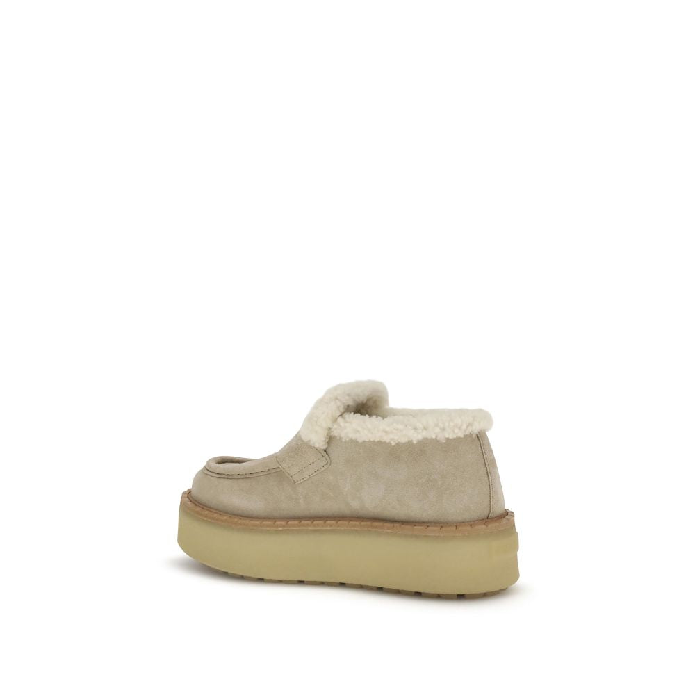 Beige Calf Leather Bos Taurus Platform Loafers