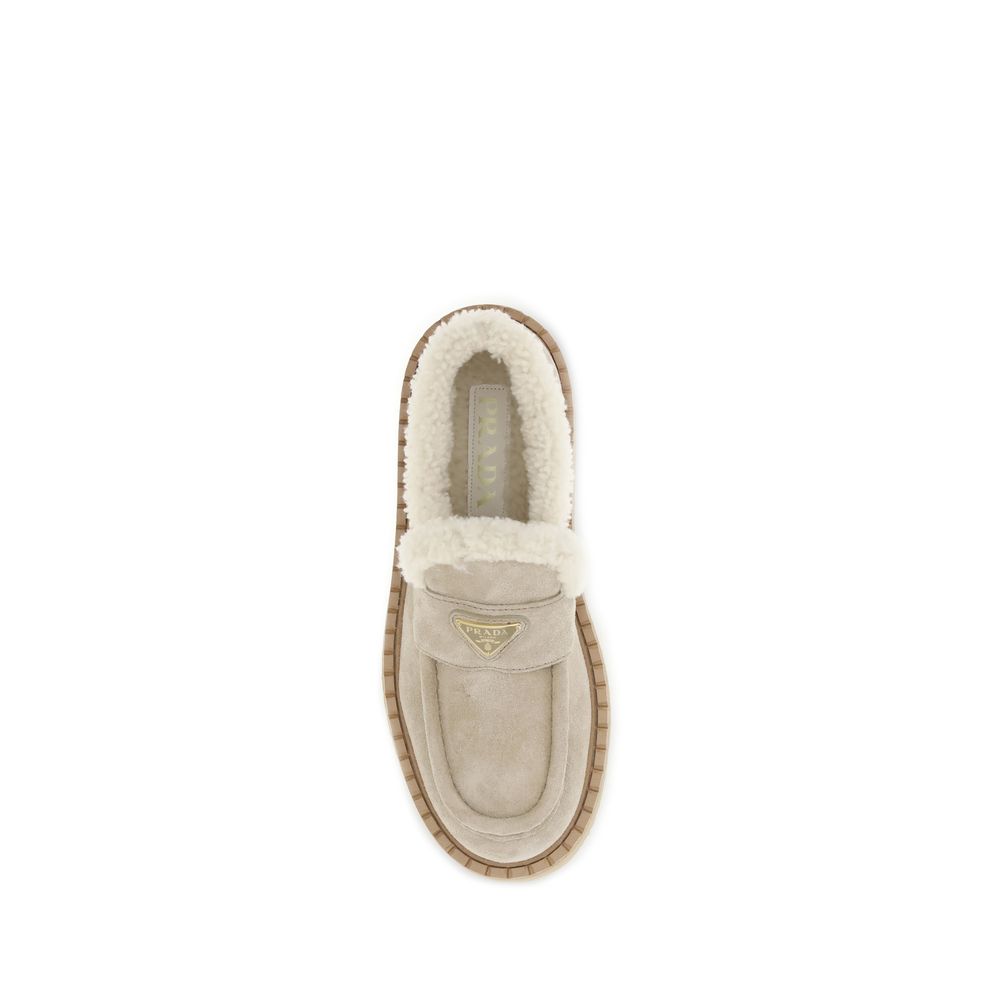 Beige Calf Leather Bos Taurus Platform Loafers