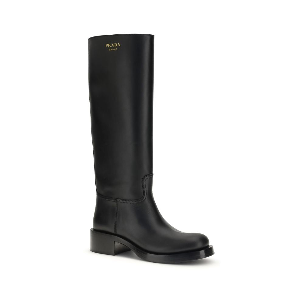 Black Calf Leather Bos Taurus High Heel Boots
